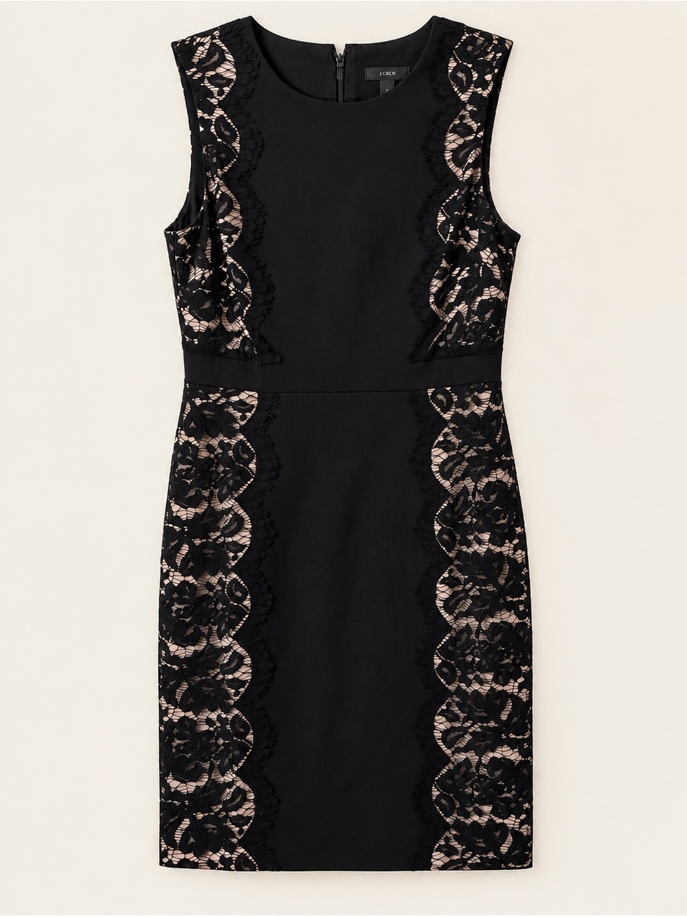 J.Crew Black Lace Panel Sheath Dress Size 6 Sleeveless LBD